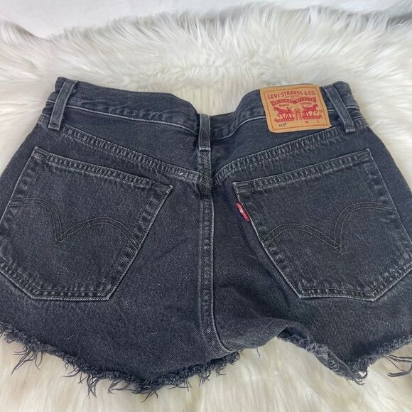 Levi's 501 Washed Black Denim High Waist Cutoff Shorts Sz 27 - Picture 3 of 8